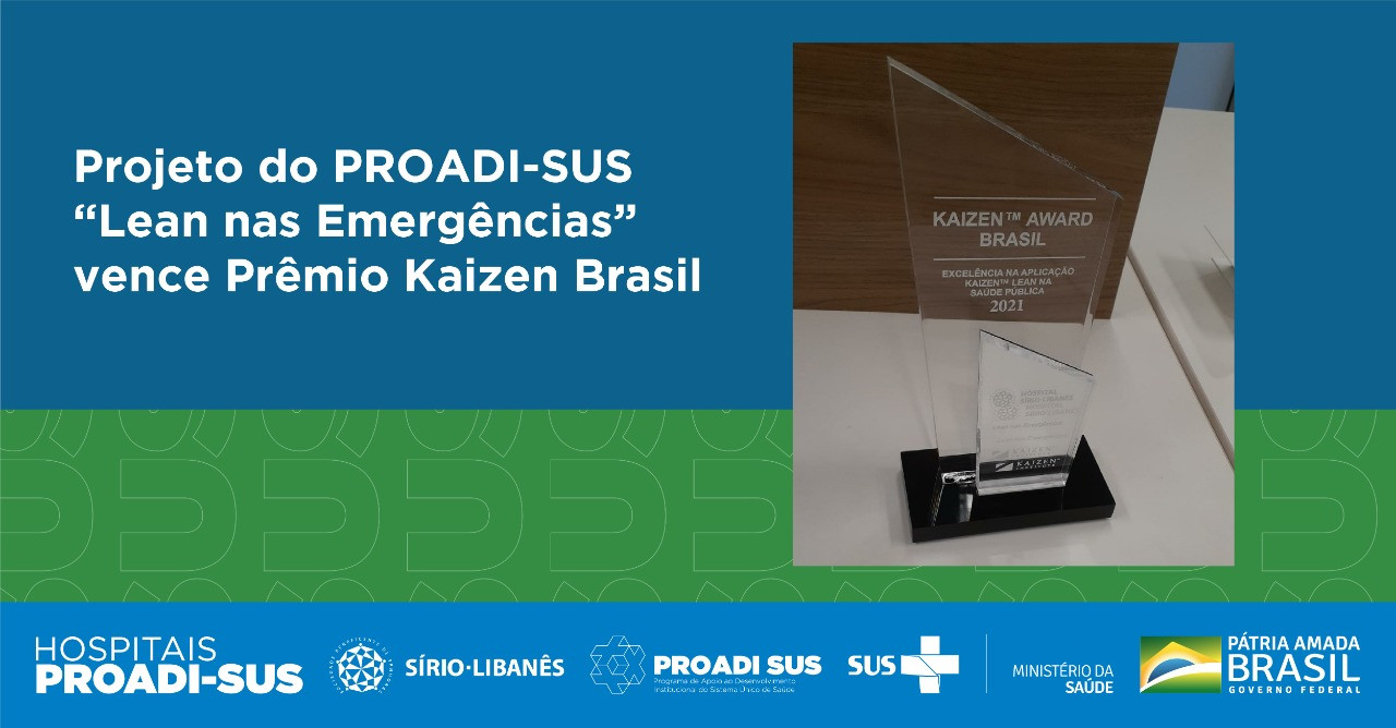 Projeto Lean nas Emergências do PROADI-SUS, conduzido pelo Hospital Sírio Libanês, vence Prêmio Kaizen Brasil
