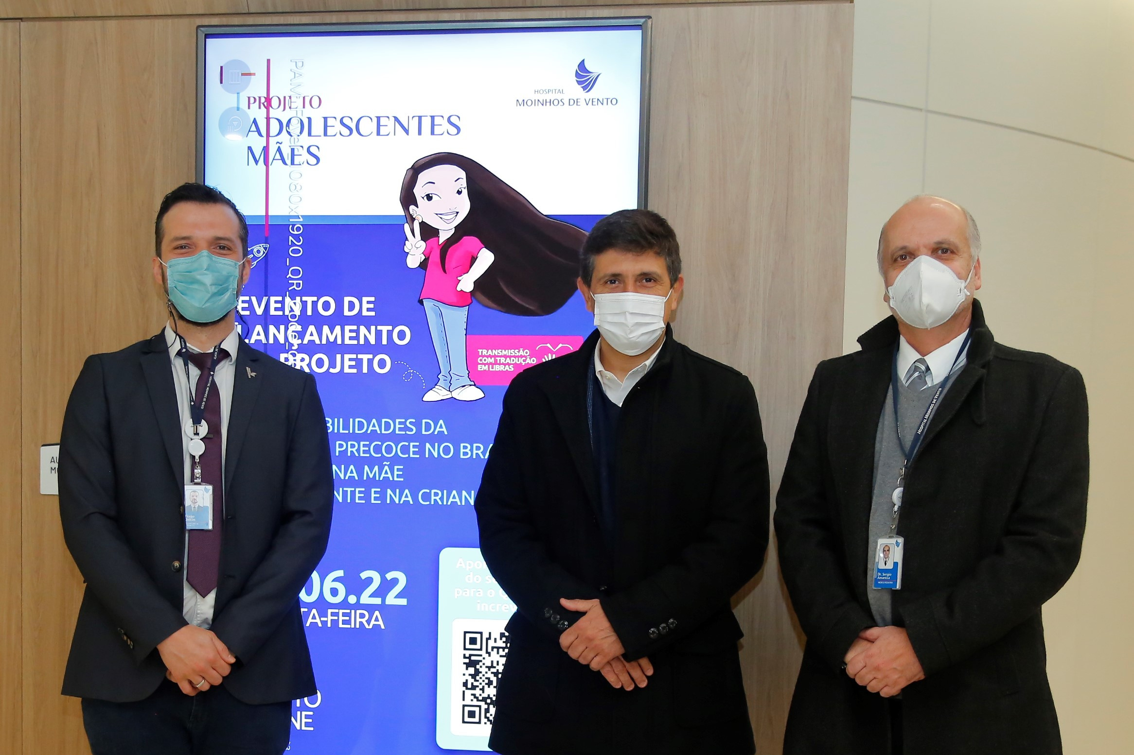 Da esquerda para direita, Dr. Tiago Chadas Dalcin, líder do Projeto Adolescentes Mães; Sérgio Amantéa; e Mohamed Parrini, CEO do Moinhos de Vento